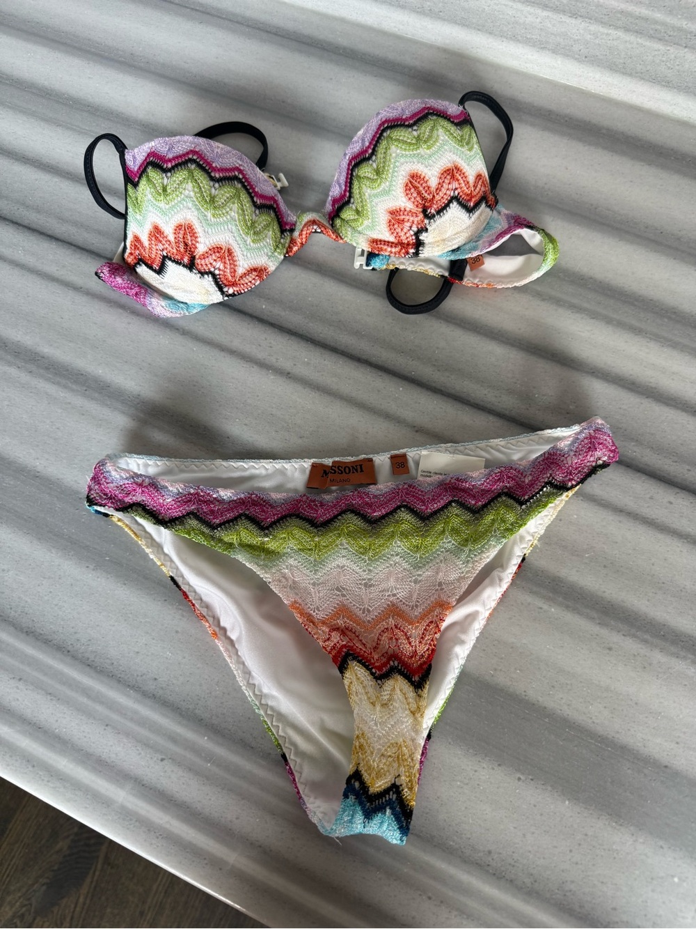 Missoni Multicolor Zigzag Size 38 Bikini - Pink, Green, Orange, Blue